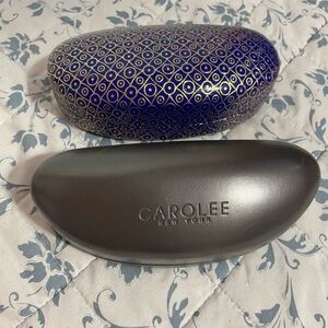 Silver Carolee glasses case and Blue and Gold glasses case